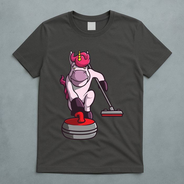 Funny Unicorn Curling Design For Men Women Curling Player T-Shirt