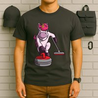 Funny Unicorn Curling Design For Men Women Curling Player T-Shirt