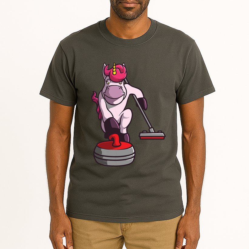 Funny Unicorn Curling Design For Men Women Curling Player Tall T-Shirt