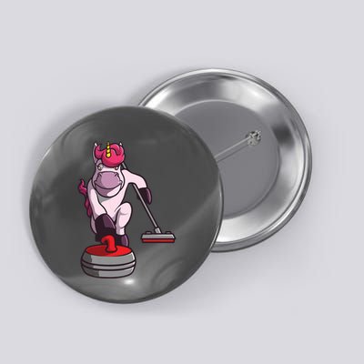 Funny Unicorn Curling Design For Men Women Curling Player Button