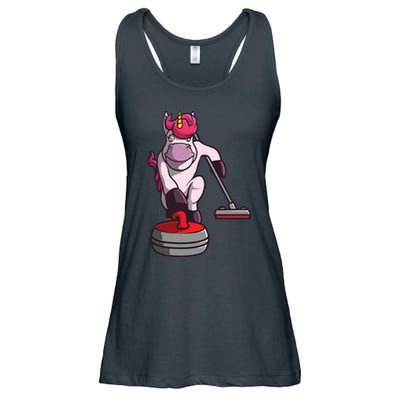 Funny Unicorn Curling Design For Men Women Curling Player Ladies Essential Flowy Tank