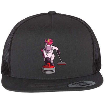 Funny Unicorn Curling Design For Men Women Curling Player Flatbill Hat