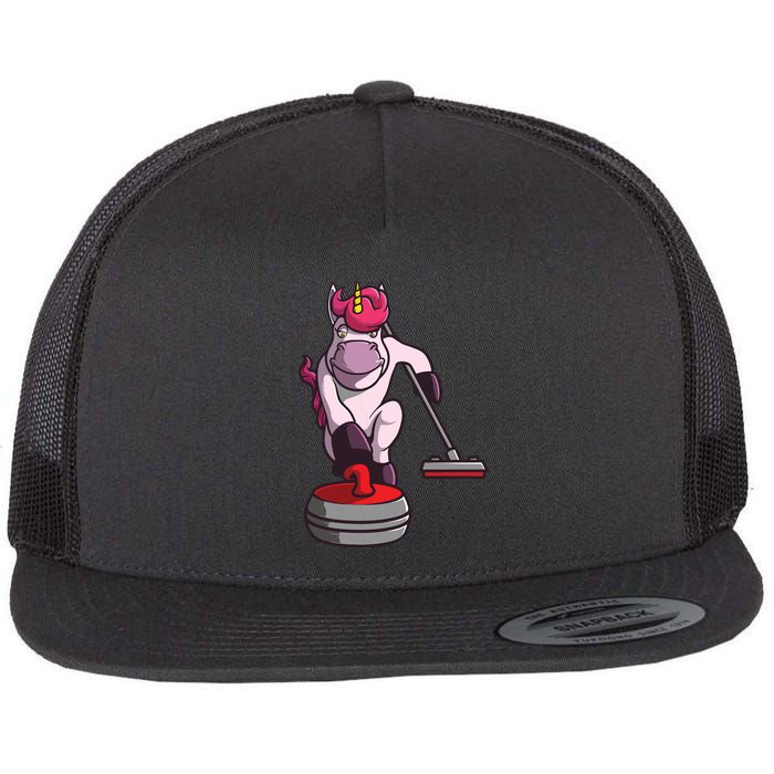 Funny Unicorn Curling Design For Men Women Curling Player Flatbill Hat
