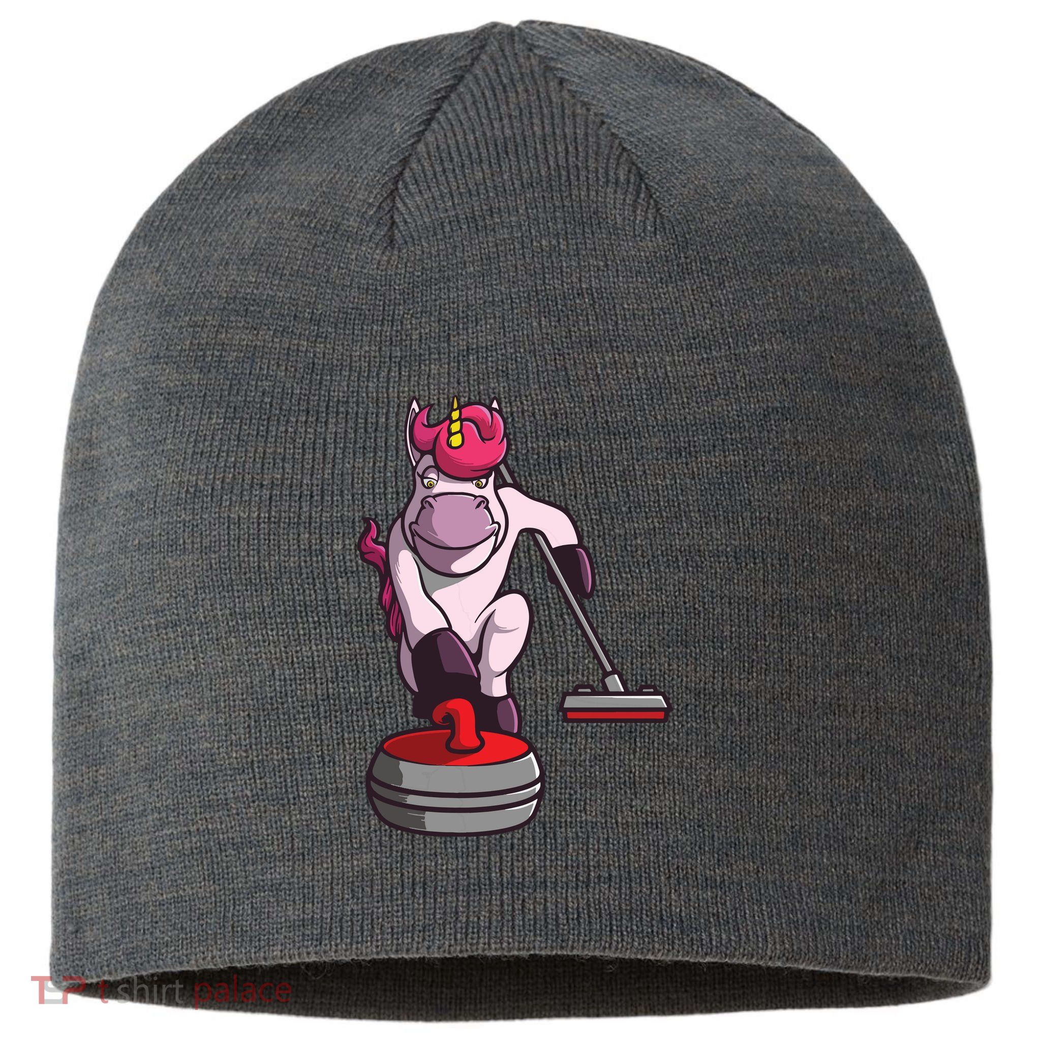 Funny Unicorn Curling Design For Men Women Curling Player Sustainable Beanie