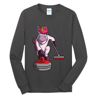 Funny Unicorn Curling Design For Men Women Curling Player Tall Long Sleeve T-Shirt