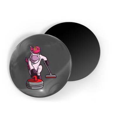 Funny Unicorn Curling Design For Men Women Curling Player Magnet
