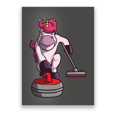 Funny Unicorn Curling Design For Men Women Curling Player Poster
