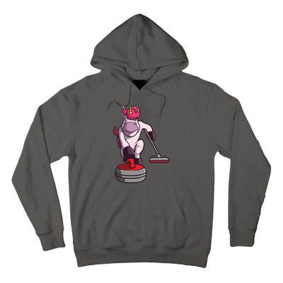 Funny Unicorn Curling Design For Men Women Curling Player Tall Hoodie