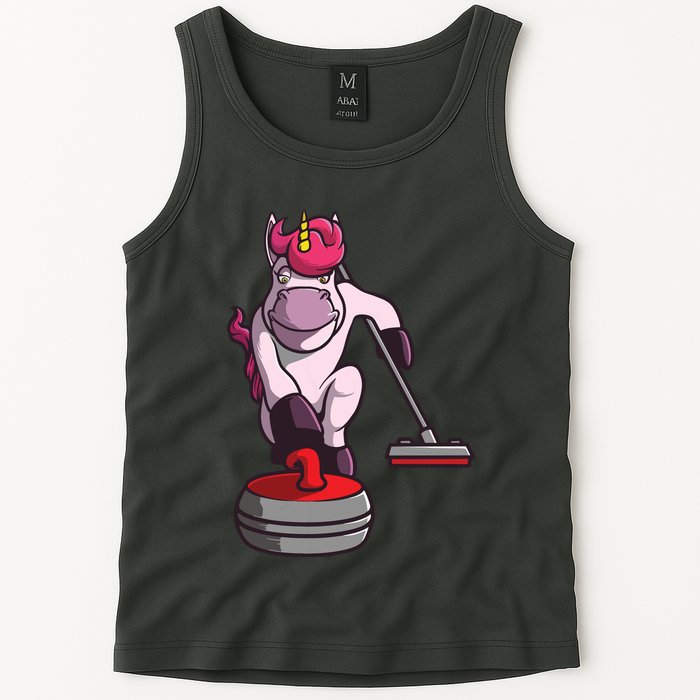 Funny Unicorn Curling Design For Men Women Curling Player Tank Top