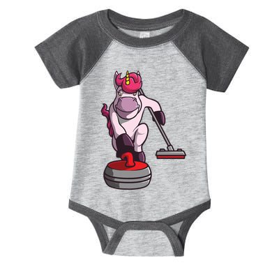 Funny Unicorn Curling Design For Men Women Curling Player Infant Baby Jersey Bodysuit