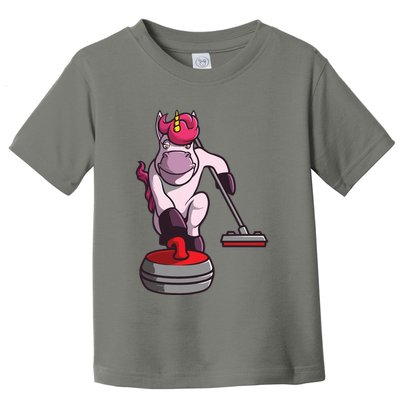 Funny Unicorn Curling Design For Men Women Curling Player Toddler T-Shirt
