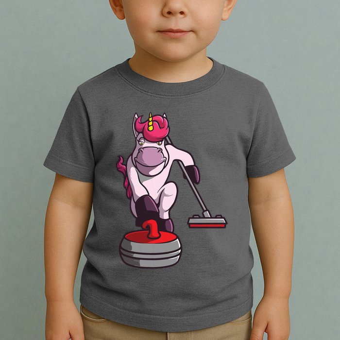 Funny Unicorn Curling Design For Men Women Curling Player Toddler T-Shirt