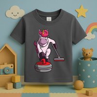 Funny Unicorn Curling Design For Men Women Curling Player Toddler T-Shirt