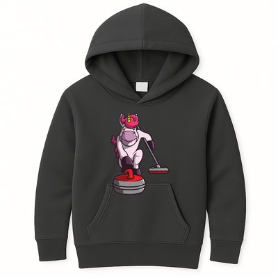 Funny Unicorn Curling Design For Men Women Curling Player Kids Hoodie