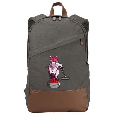 Funny Unicorn Curling Design For Men Women Curling Player Cotton Canvas Backpack