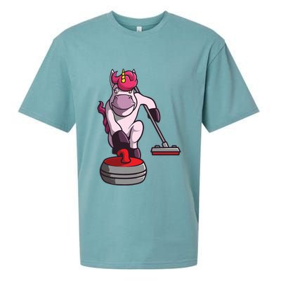 Funny Unicorn Curling Design For Men Women Curling Player Sueded Cloud Jersey T-Shirt