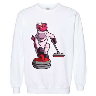 Funny Unicorn Curling Design For Men Women Curling Player Garment-Dyed Sweatshirt