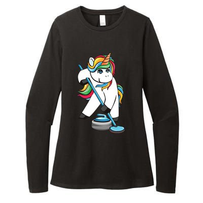 Funny Unicorn Curling Design For Men Women Curling Player Womens CVC Long Sleeve Shirt