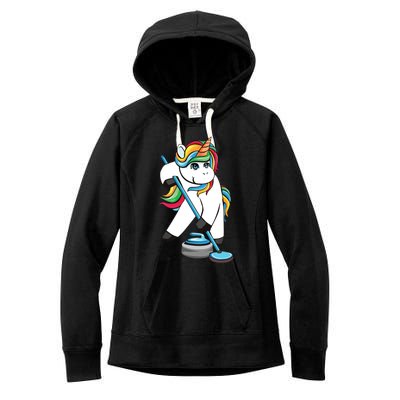 Funny Unicorn Curling Design For Men Women Curling Player Women's Fleece Hoodie