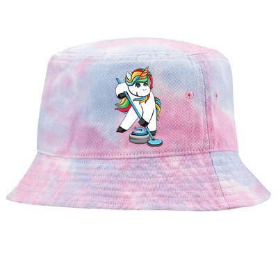 Funny Unicorn Curling Design For Men Women Curling Player Tie-Dyed Bucket Hat