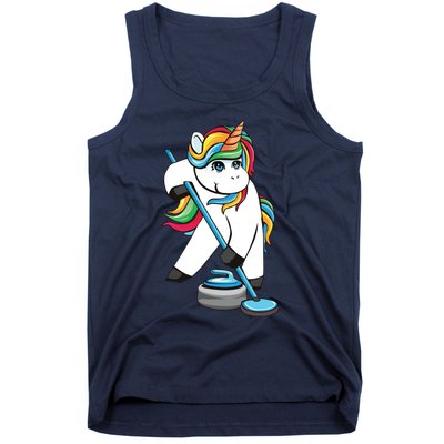 Funny Unicorn Curling Design For Men Women Curling Player Tank Top