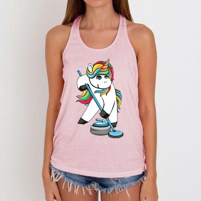 Funny Unicorn Curling Design For Men Women Curling Player Women's Knotted Racerback Tank