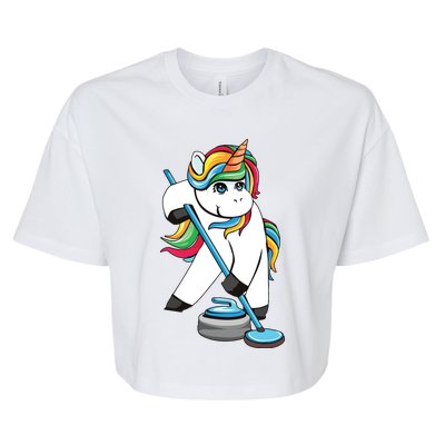 Funny Unicorn Curling Design For Men Women Curling Player Bella+Canvas Jersey Crop Tee