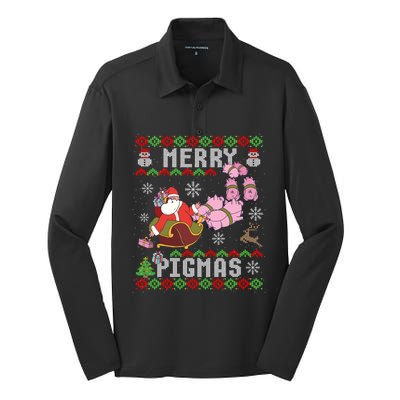 Funny Ugly Christmas Merry Pigmas Gift Silk Touch Performance Long Sleeve Polo