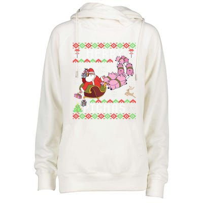 Funny Ugly Christmas Merry Pigmas Gift Womens Funnel Neck Pullover Hood