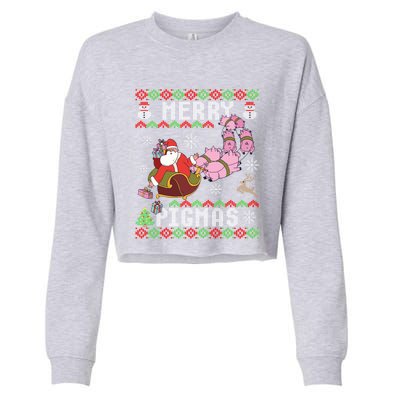 Funny Ugly Christmas Merry Pigmas Gift Cropped Pullover Crew