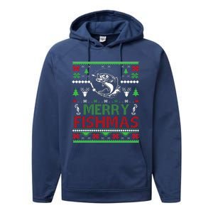 Fishing Ugly Christmas Bass Fish Merry Fishmas Gift Performance Fleece Hoodie