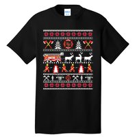 Firefighter Ugly Christmas Sweater Fireman Fire Department Tall T-Shirt