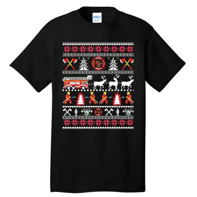 Firefighter Ugly Christmas Sweater Fireman Fire Department Tall T-Shirt