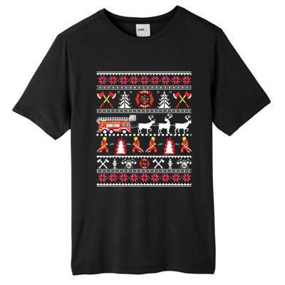 Firefighter Ugly Christmas Sweater Fireman Fire Department Tall Fusion ChromaSoft Performance T-Shirt