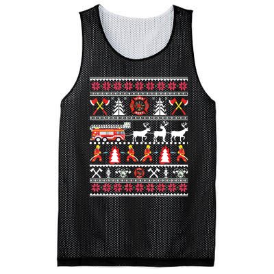 Firefighter Ugly Christmas Sweater Fireman Fire Department Mesh Reversible Basketball Jersey Tank