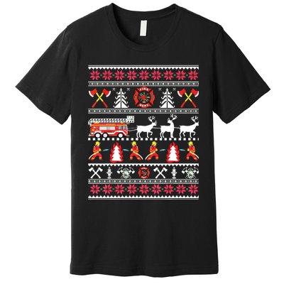 Firefighter Ugly Christmas Sweater Fireman Fire Department Premium T-Shirt