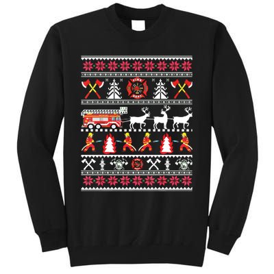 Firefighter Ugly Christmas Sweater Fireman Fire Department Tall Sweatshirt