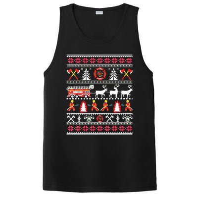 Firefighter Ugly Christmas Sweater Fireman Fire Department PosiCharge Competitor Tank