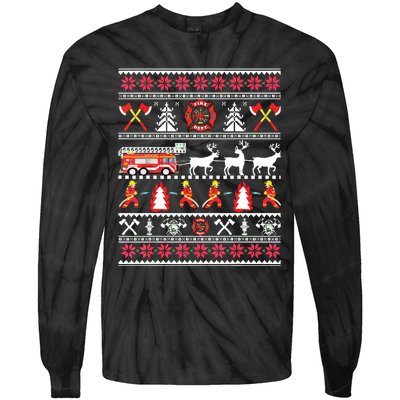 Firefighter Ugly Christmas Sweater Fireman Fire Department Tie-Dye Long Sleeve Shirt