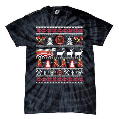 Firefighter Ugly Christmas Sweater Fireman Fire Department Tie-Dye T-Shirt