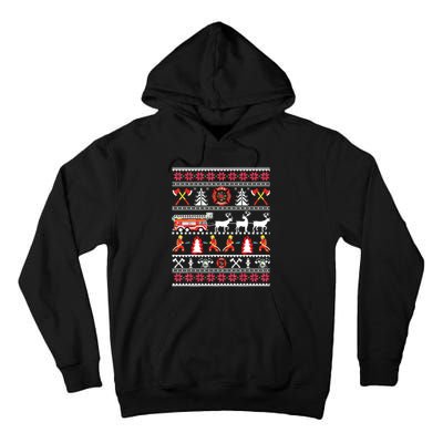 Firefighter Ugly Christmas Sweater Fireman Fire Department Tall Hoodie