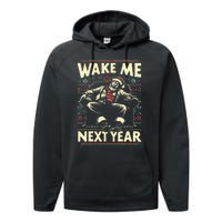 Funny Ugly Christmas Sweater Santa Wake Me Next Year Performance Fleece Hoodie