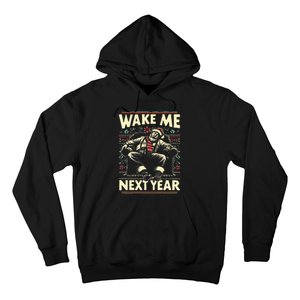 Funny Ugly Christmas Sweater Santa Wake Me Next Year Hoodie