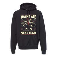 Funny Ugly Christmas Sweater Santa Wake Me Next Year Premium Hoodie