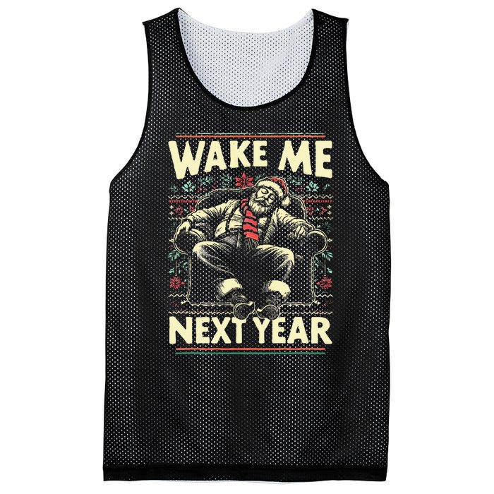 Funny Ugly Christmas Sweater Santa Wake Me Next Year Mesh Reversible Basketball Jersey Tank