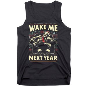 Funny Ugly Christmas Sweater Santa Wake Me Next Year Tank Top