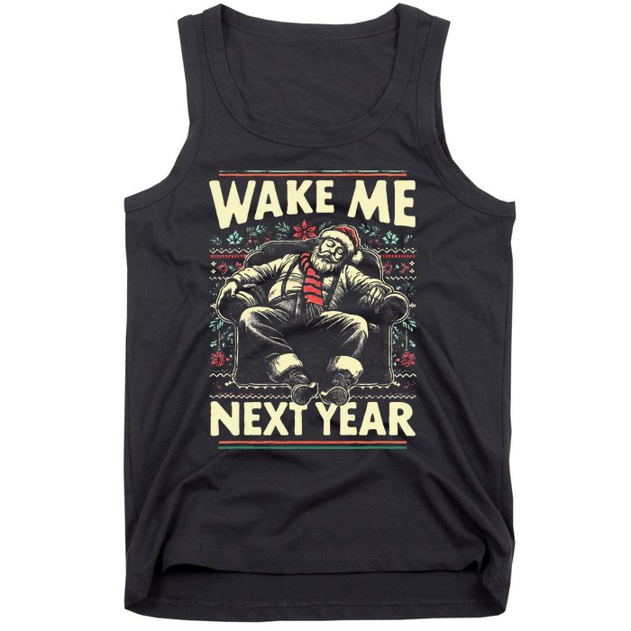 Funny Ugly Christmas Sweater Santa Wake Me Next Year Tank Top