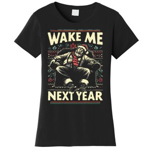 Funny Ugly Christmas Sweater Santa Wake Me Next Year Women's T-Shirt