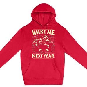 Funny Ugly Christmas Sweater Santa Wake Me Next Year Premium Pullover Hoodie