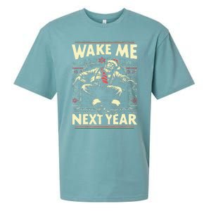 Funny Ugly Christmas Sweater Santa Wake Me Next Year Sueded Cloud Jersey T-Shirt